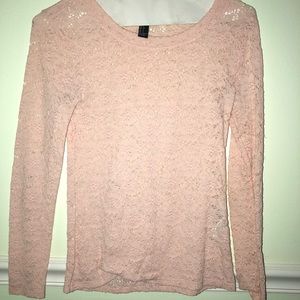 long sleeve light pink lace top small